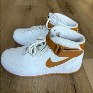Nike Air Force 1 White and Tan High-Top Sneakers